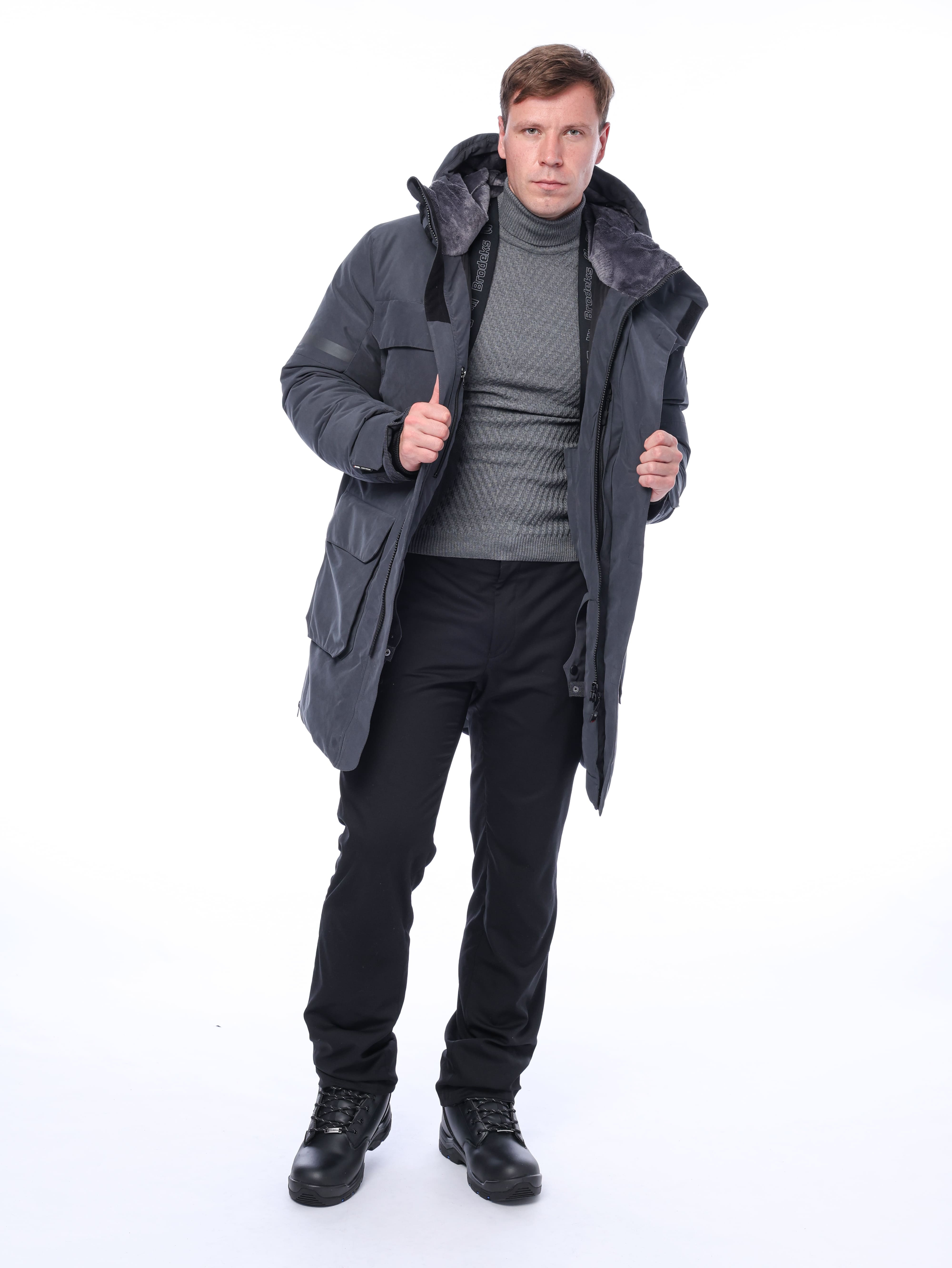 Зимняя пуховая VIP куртка-парка Brodeks KW233, т.серый