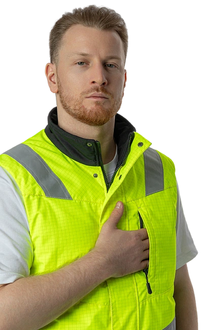 Мультизащитный жилет утепленный Brodeks MW18-05, желтый/серый