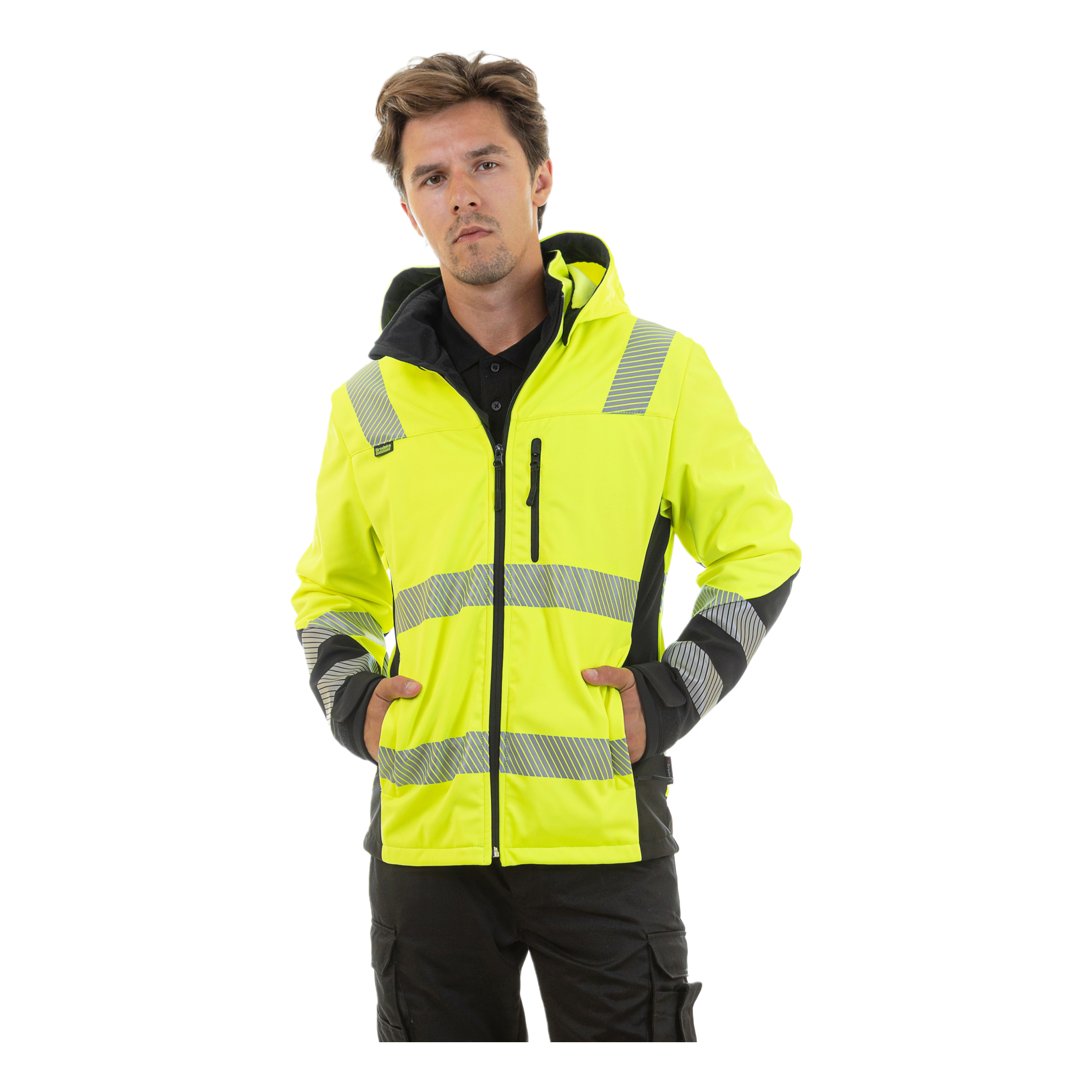 Сигнальная куртка софтшелл Brodeks KS227, желтый/черный