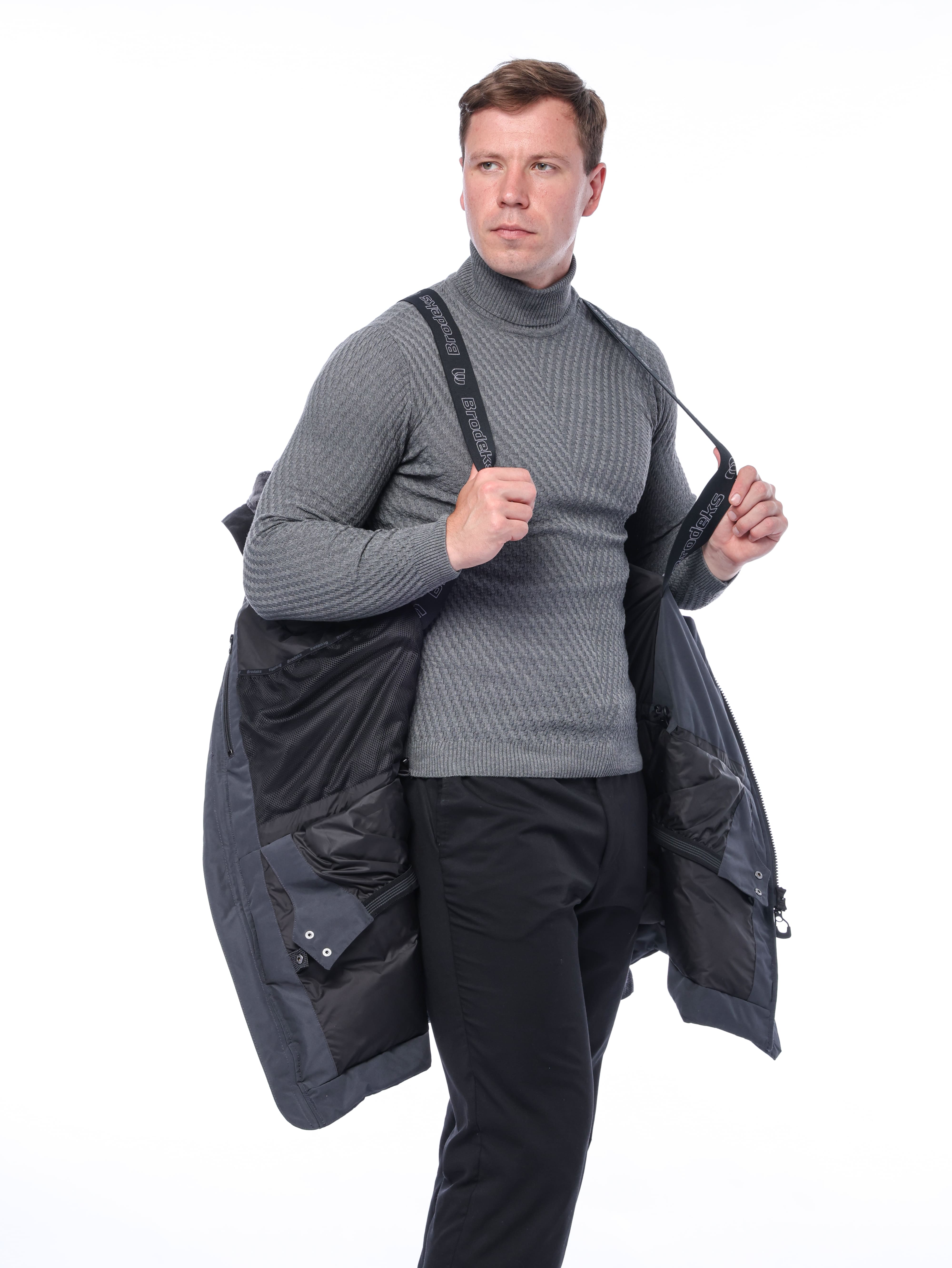 Зимняя пуховая VIP куртка-парка Brodeks KW233, т.серый